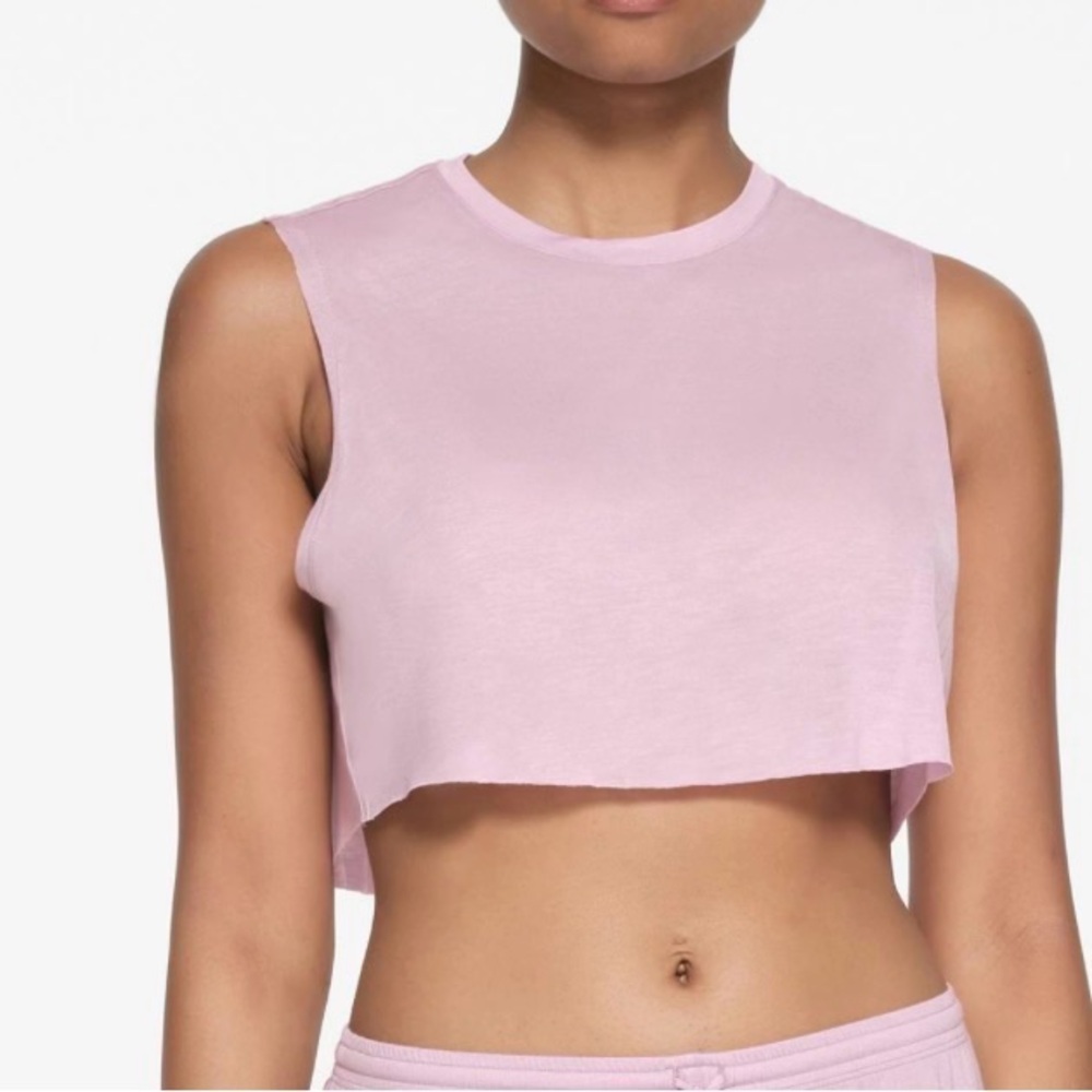 SKIMS Super Cropped Light Orchid Pink Sleeveless Lounge Top Size S Athleisure